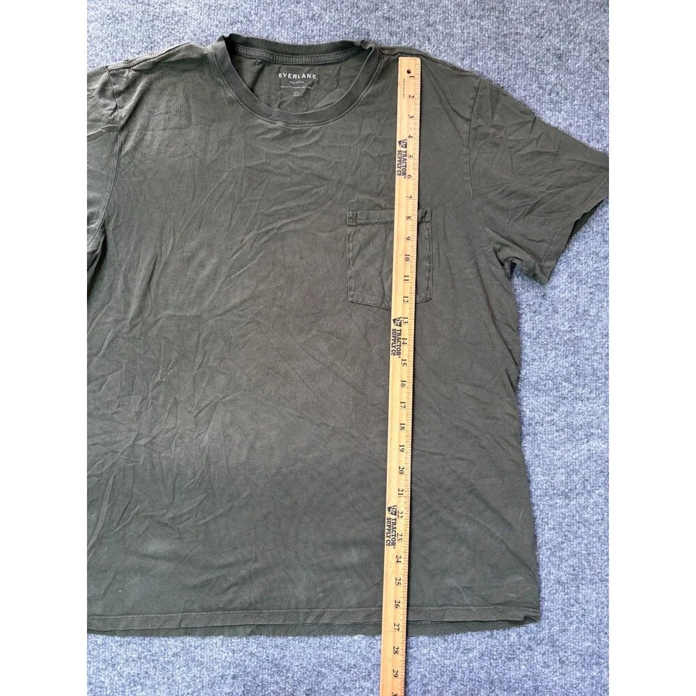 Everlane T Shirt Mens XL Short Sleeve 100% Cotton Army Green Made in USA Pocket - Picture 3 of 5